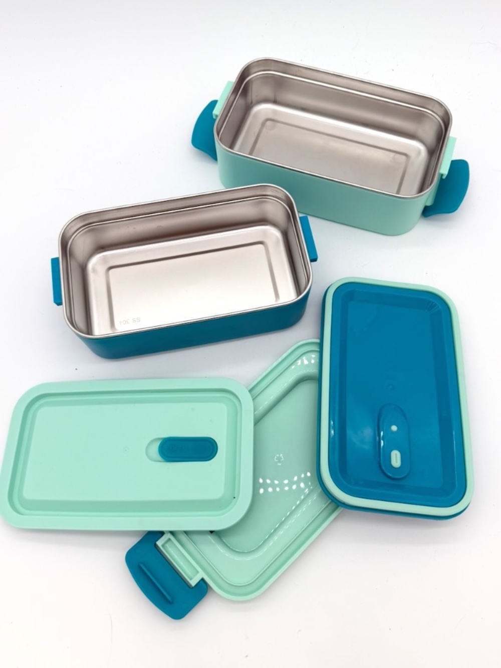 Stainless Steel Bento Box 2-Tier Stackable Lunch Container Dual Color - Picture 5 of 6